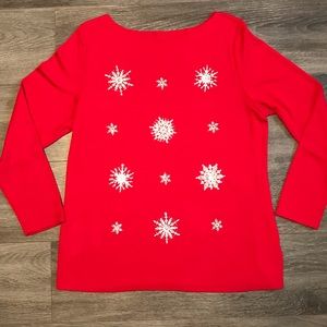 “Let It Snow” Red, Long Sleeve Pullover w/Silver Snowflakes. 1X ❄️